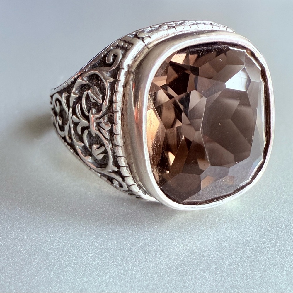 Smoky Quartz Filigree Balissima European Ring in Sterling Silver Men’s/ Unisex